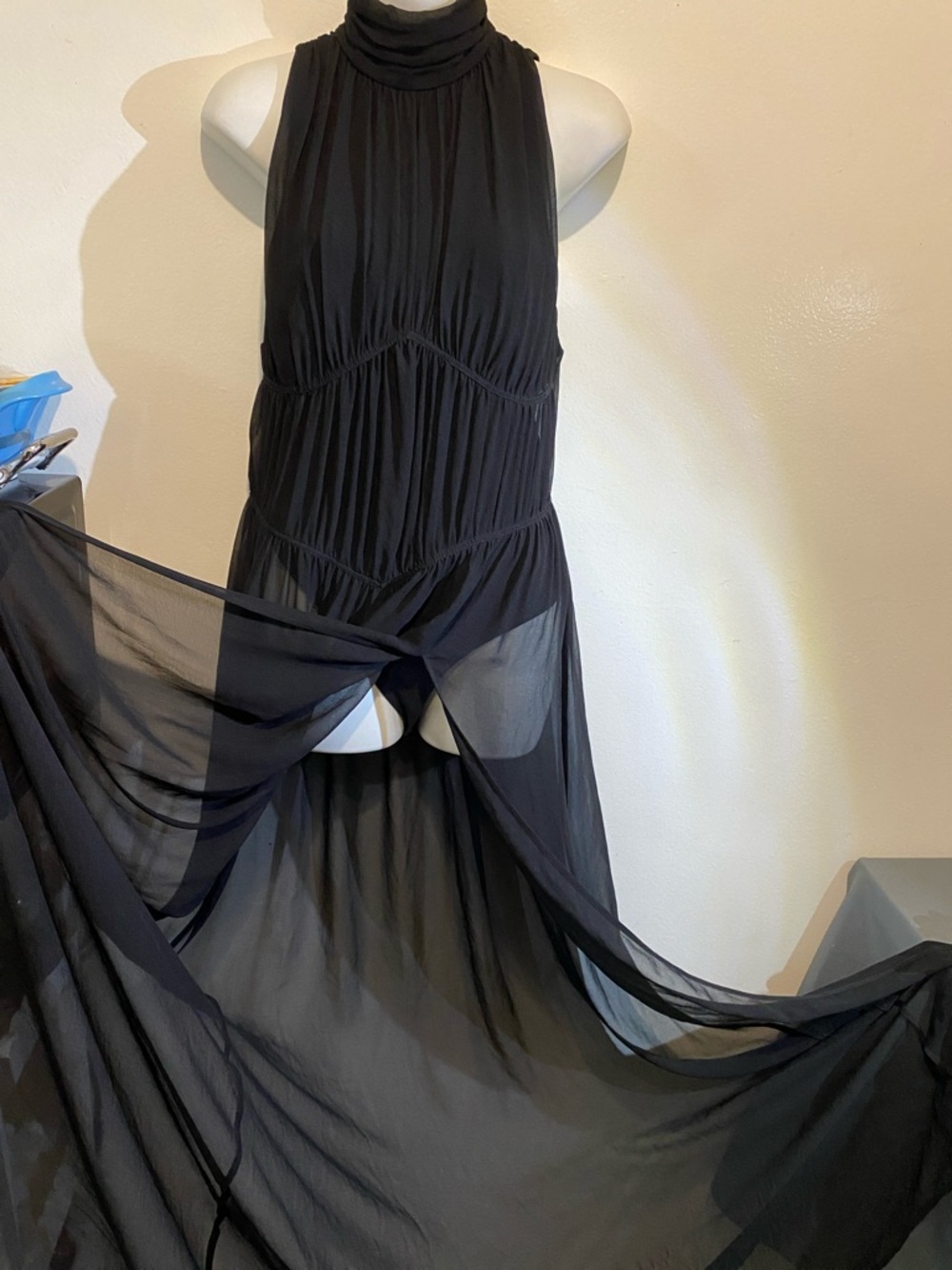Lovers + Friends Black Sheer High-Neck Maxi Gown